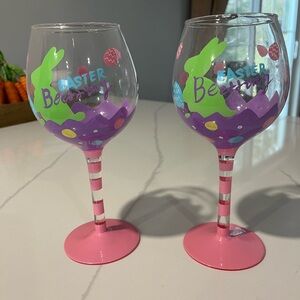 Easter Bunny Painted Wine Glasses - Pink & Purple